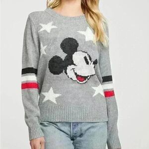 CHASER Disney Mickey Mouse Cotton Blend Long Sleeve Crew Neck Pullover